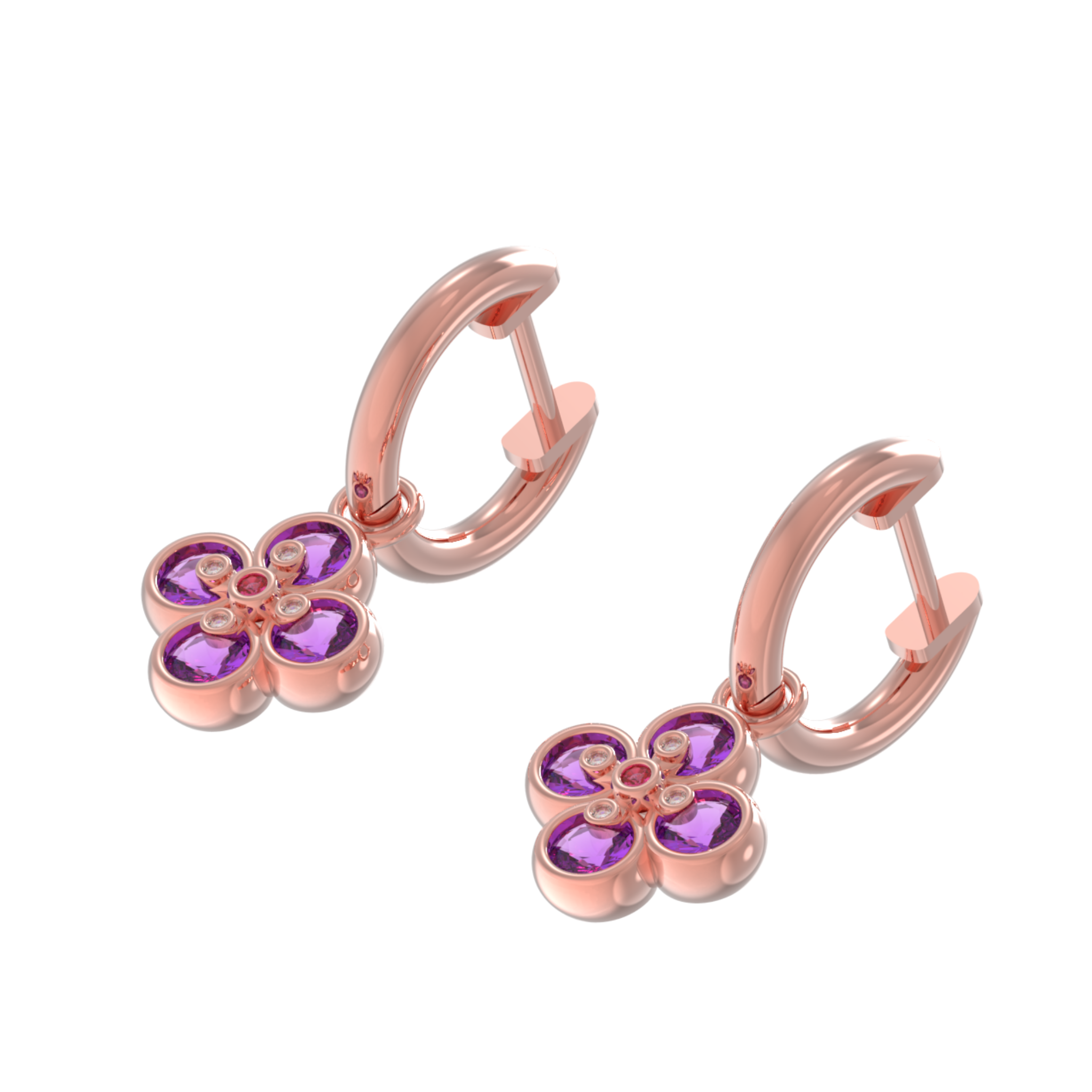 Amethyst Clover Leaf Dangle Earrings, Hallmarked 925 Sterling Silver